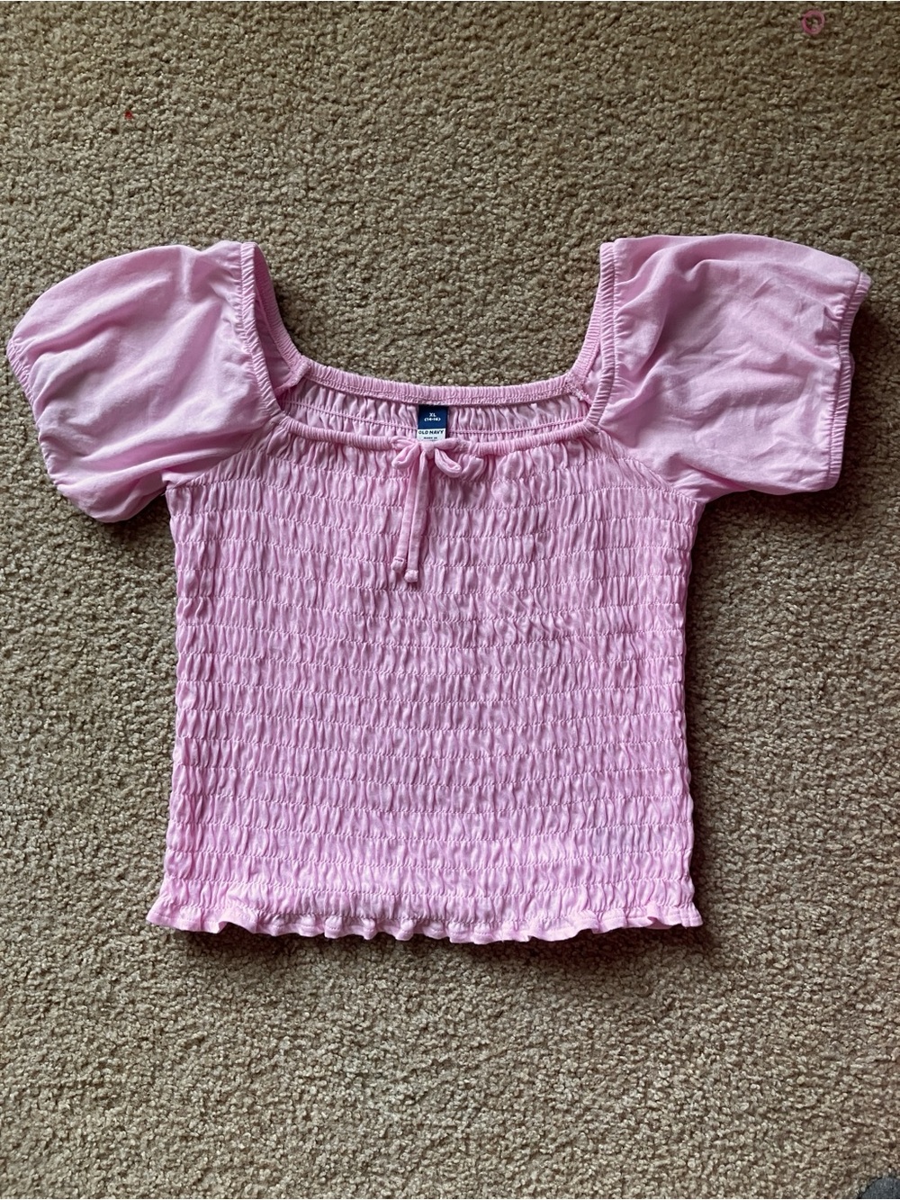 Old Navy Pink Smocked Waist Top with Tie